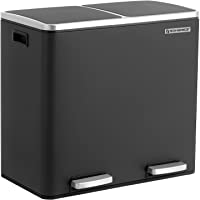 Los mejores  - SONGMICS Basurero Reciclaje- Cubo de Basura para Cocina con 2 cubetas- 2 x 24L- Tapa de Mecanismo- con Pedales- Acero…